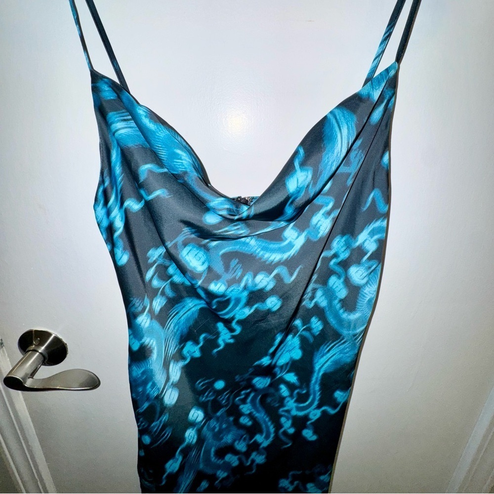 Urban Outfitters Mallory Teal and Black Cowl Neck Slip Dress - Picture 2 of 8